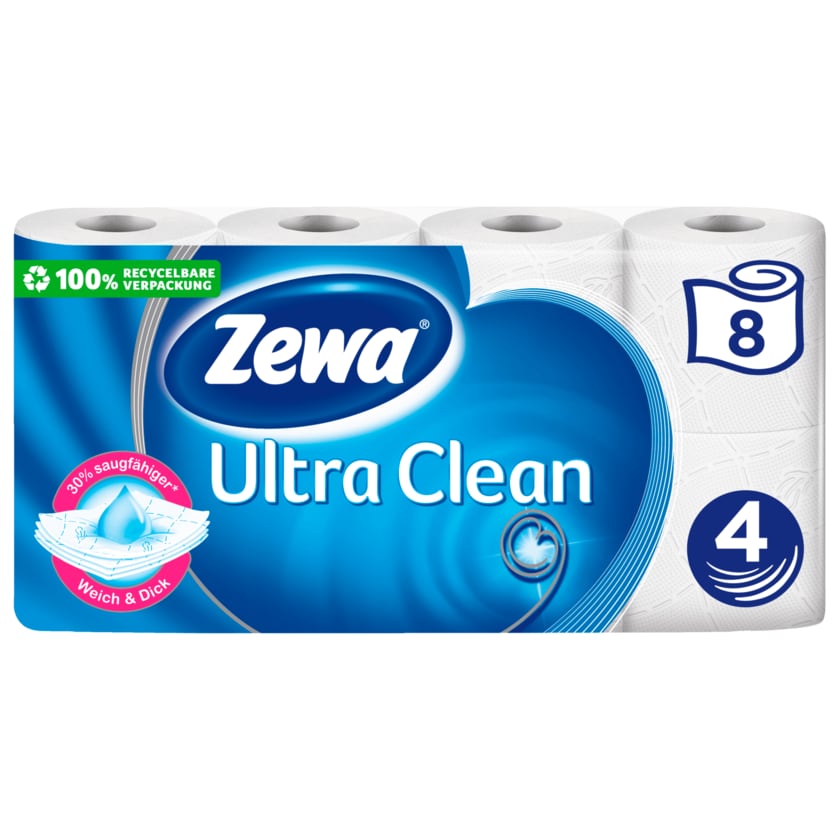 Zewa Ultra Clean Toilettenpapier 4-lagig 8x135 Blatt